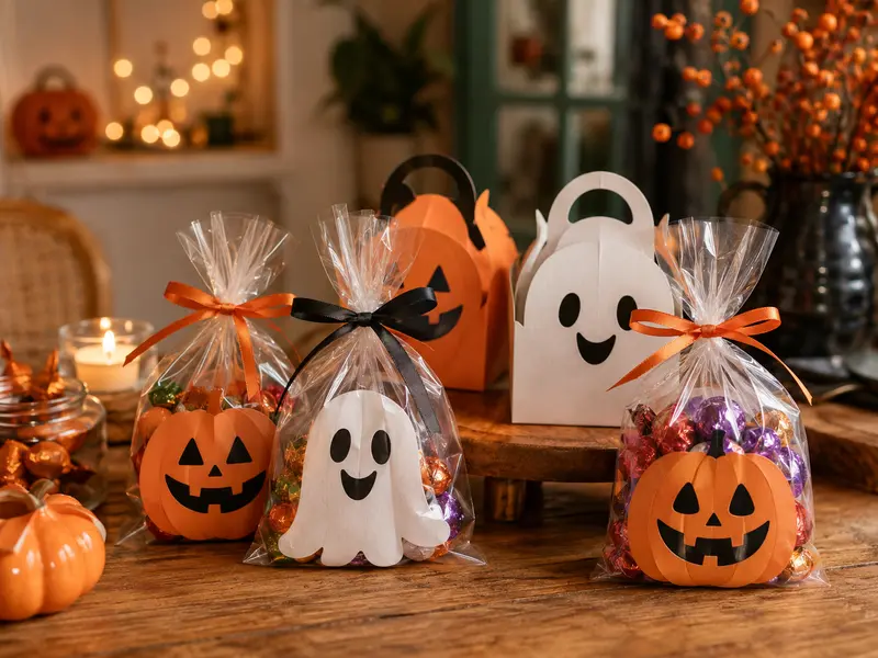 Doces e lembrancinhas de Halloween organizados para uma festa